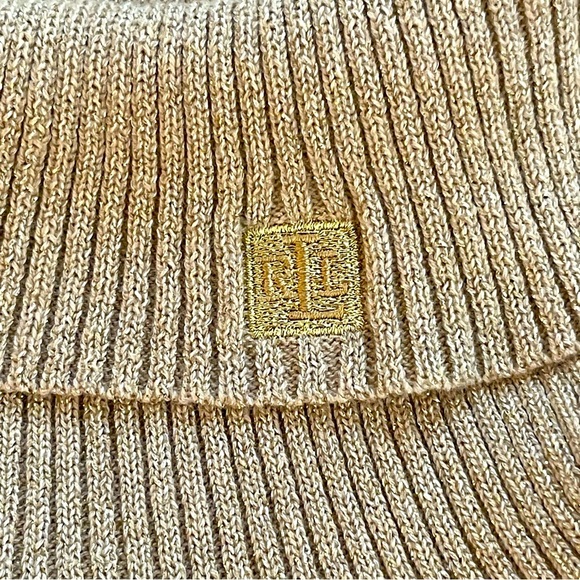 Lauren Ralph Lauren Metallic Gold Ribbed Turtleneck Sweater quiet luxury - Picture 8 of 11